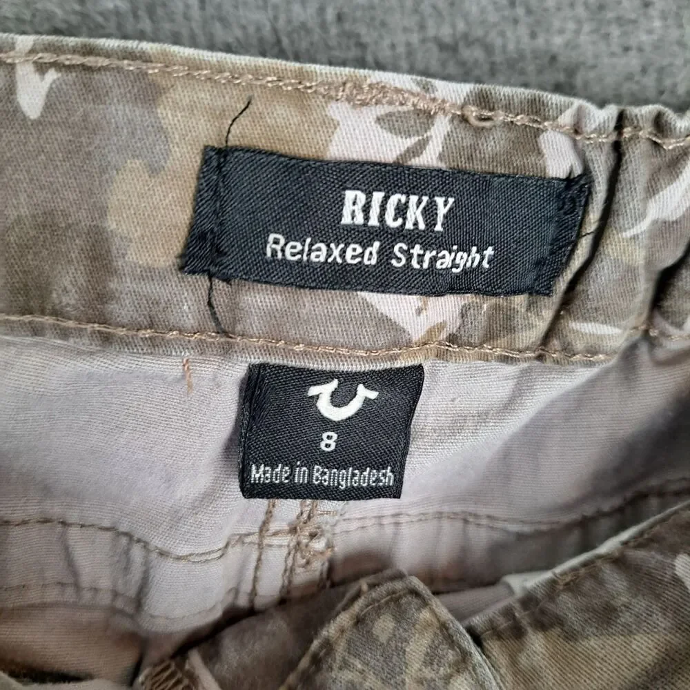 True Religion Boys Camo Cargo Pants in Tan and White with Orange Patch
